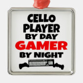 Cello Player by Day Gamer by Night Silbernes Ornament (Vorne)