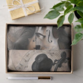 Cello Player in Shadow w/ Musical Notes Decoupage Seidenpapier (Geschenk)