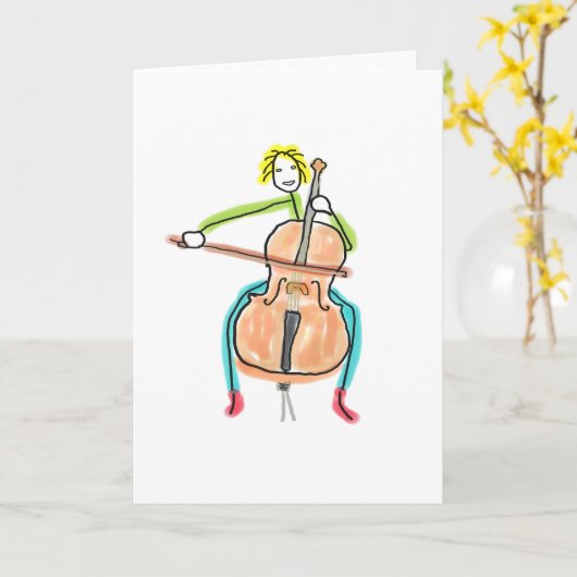 Cello Playing Stickman Karte (Gelbe Blume)