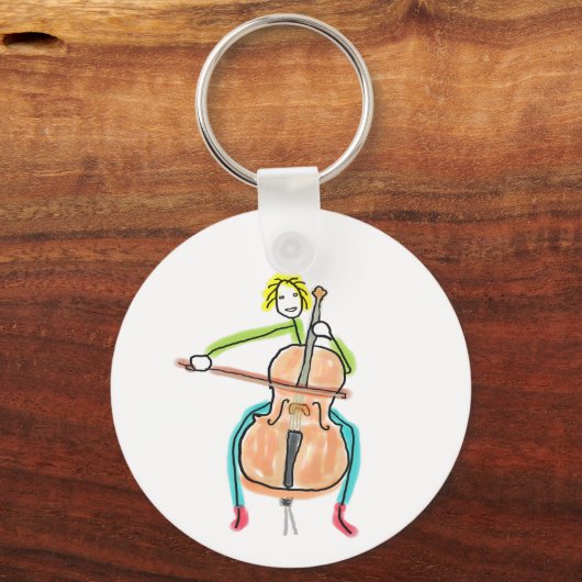 Cello Playing Stickman Schlüsselanhänger (Rückseite)