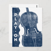Cello Postcard - Vintag Retro Navy Blue White Postkarte (Vorne/Hinten)