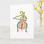 Cello spielender Stockmann Karte (Gelbe Blume)