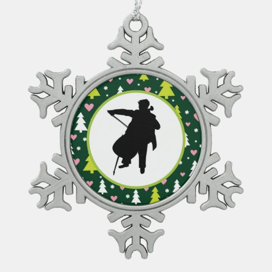 Cello-Spieler-Orchester-Musik Schneeflocken Zinn-Ornament (Vorderseite)