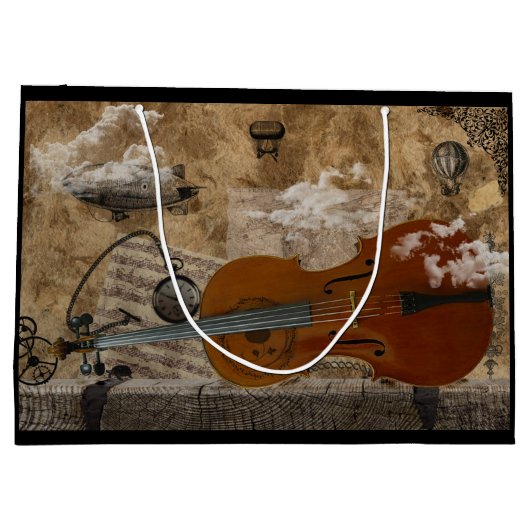 Cello Steampunk Große Geschenktüte (Rückseite)