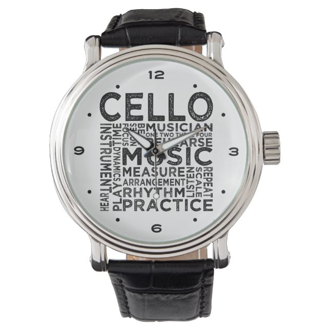 Cello Typografie Armbanduhr (Vorderseite)