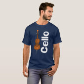 Cello Vertikaler weißer Text T-Shirt (Vorne ganz)
