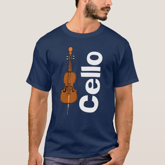 Cello Vertikaler weißer Text T-Shirt (Vorderseite)