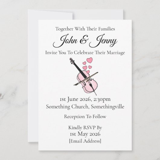 Cello Wedding Invitation Cellist String Musicians Einladung (Vorderseite)