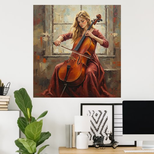 Celloserade am Fenster Poster (Heimbüro)