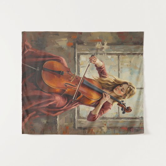 Celloserade am Fenster Wandteppich (Vorderseite (Horizontal))