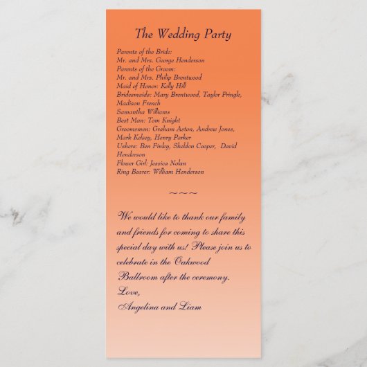 Celosia Orange Twinkle Lights Hochzeitsprogramm Programm (Rückseite)