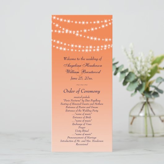 Celosia Orange Twinkle Lights Hochzeitsprogramm Programm (Stehend Vorderseite)