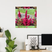 Celosia Red Rustic Fence Garden Poster (Heimbüro)