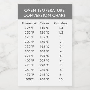 Celsius bis Fahrenheit Oven Conversion Chart Lebensmitteletikett