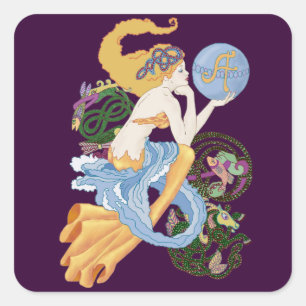 Celtic "A" für Aquarius Mermaid Quadratischer Aufkleber
