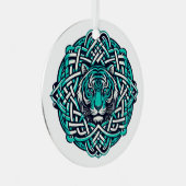 Celtic Aquamarin Tiger Ornament Aus Metall (Vorderseite Rechts)