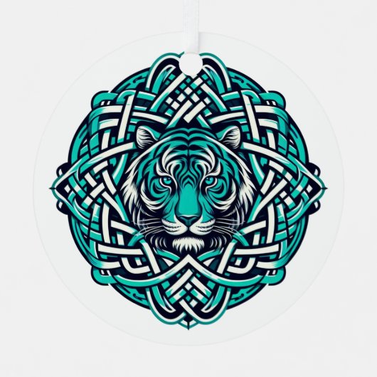 Celtic Aquamarin Tiger Ornament Aus Metall (Vorderseite)