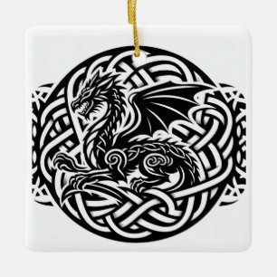 Celtic B&W Dragon Keramikornament