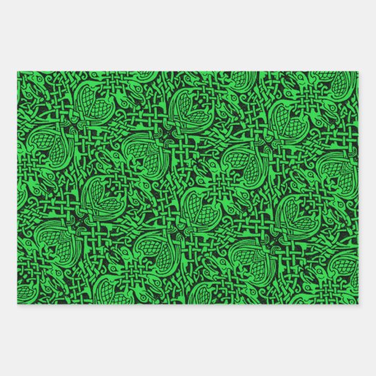 Celtic Bird Knüpfarbeit, Amber Meander und Tyson Geschenkpapier Set (Vorderseite)