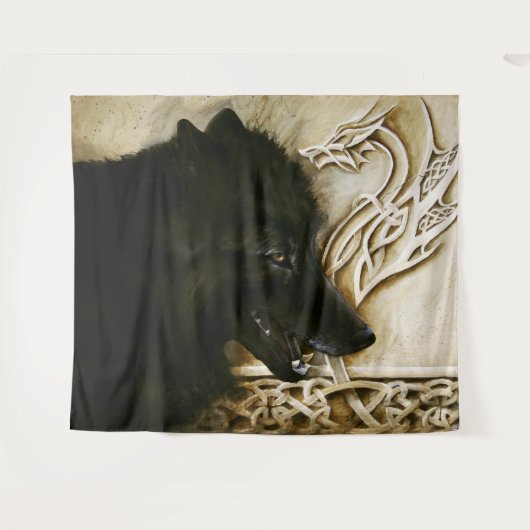 Celtic Black Wolf Wandteppich (Vorderseite (Horizontal))