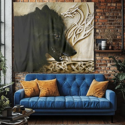 Celtic Black Wolf Wandteppich