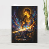 Celtic Blacksmith Goddess Forging Sword Fantasy Ar Karte (Rückseite)