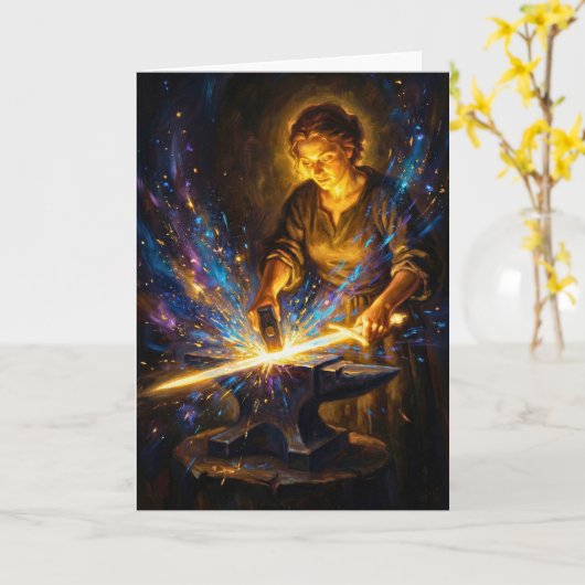 Celtic Blacksmith Goddess Forging Sword Fantasy Ar Karte (Gelbe Blume)