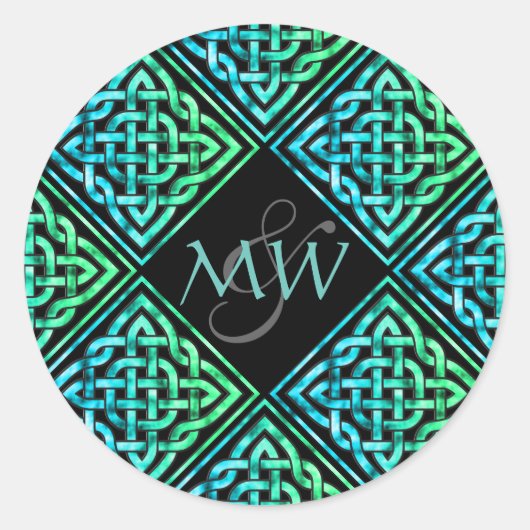 Celtic Blue Green Wedding Monogram Sticker (Vorderseite)