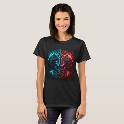 Celtic Blue und Red Wolf T-Shirt (Vorne ganz)