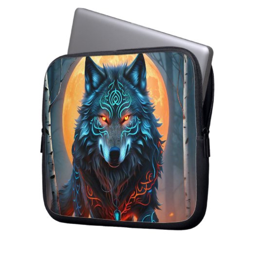 Celtic Blue Wolf Laptopschutzhülle (Vorderseite Links)