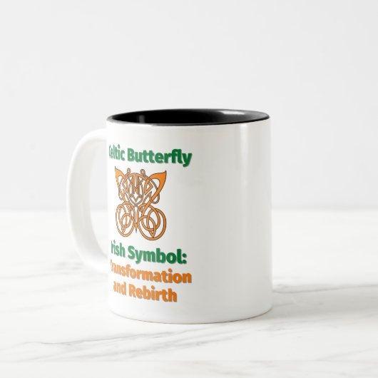 Celtic Butterfly Irish Symbol: Transformation und Zweifarbige Tasse (Vorderseite Links)