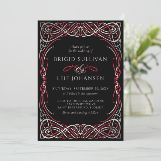 Celtic Calligraphy Wedding Einladung (Stehend Vorderseite)
