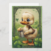 Celtic Charm: Duckling Watering Vier-Leaf Clovers Einladung (Vorne/Hinten)