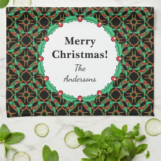 Celtic Christmas Holly Wreath Pattern Personalisie Handtuch (Gefaltet)