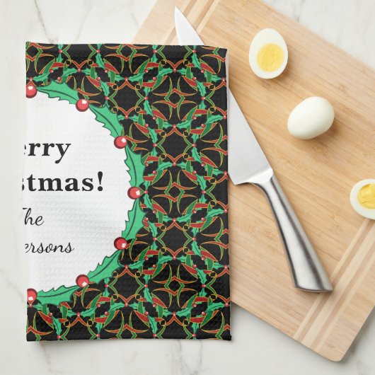 Celtic Christmas Holly Wreath Pattern Personalisie Handtuch (Viertel Falte)