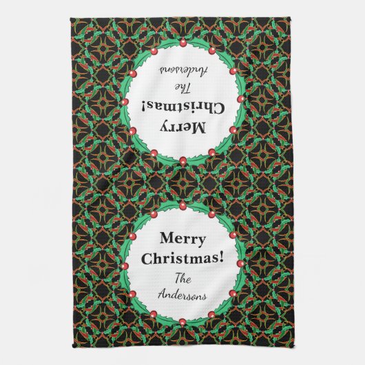 Celtic Christmas Holly Wreath Pattern Personalisie Handtuch (Vertikal)