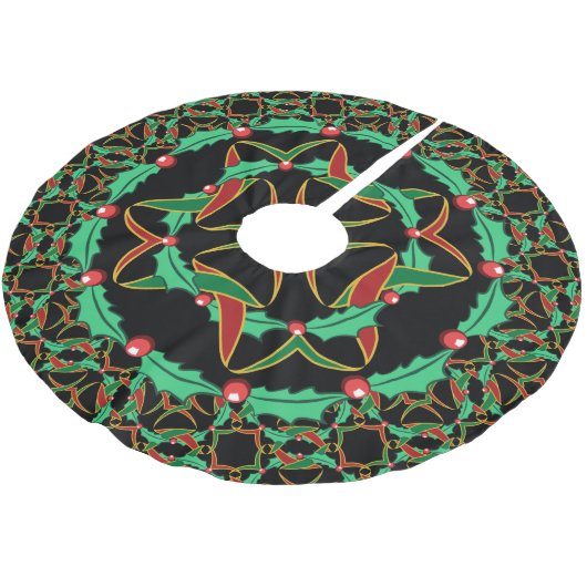 Celtic Christmas Holly Wreath Pattern Polyester Weihnachtsbaumdecke (Schrägansicht)