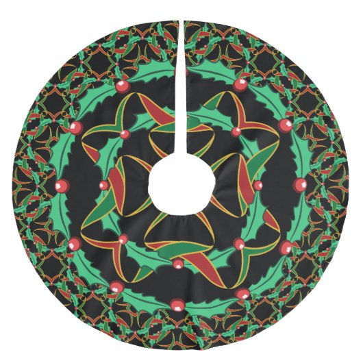 Celtic Christmas Holly Wreath Pattern Polyester Weihnachtsbaumdecke (Vorderseite)