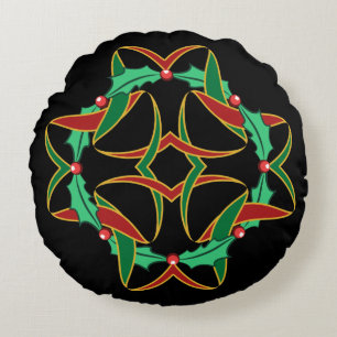 Celtic Christmas Holly Wreath Rundes Kissen
