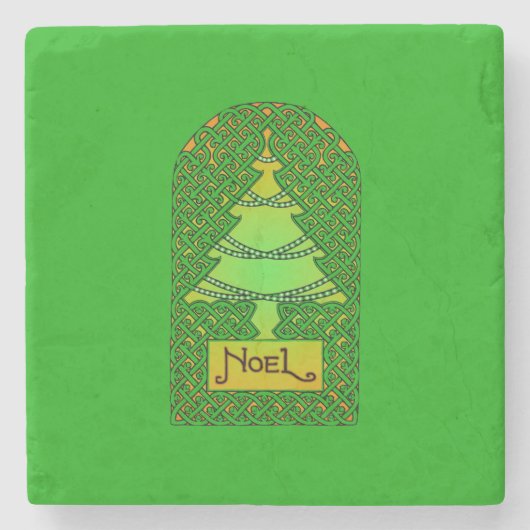 Celtic Christmas Tree - Green Steinuntersetzer (Vorderseite)