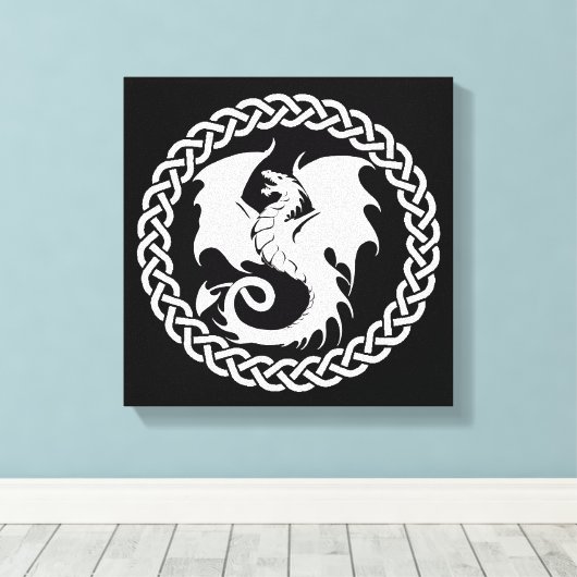 Celtic Circle Dragon Schwarz-weiß Leinwanddruck (Insitu (Holzboden))