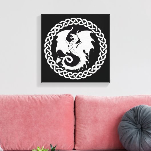 Celtic Circle Dragon Schwarz-weiß Leinwanddruck (Insitu (Wohnzimmer))