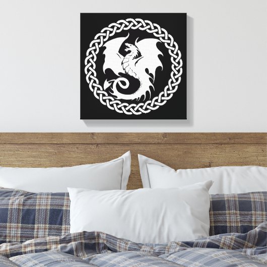 Celtic Circle Dragon Schwarz-weiß Leinwanddruck (Insitu (Schlafzimmer))