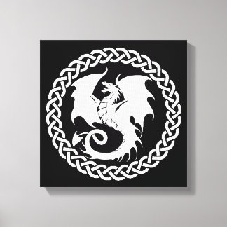 Celtic Circle Dragon Schwarz-weiß Leinwanddruck