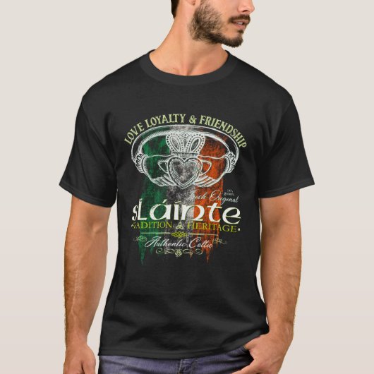 Celtic Claddagh Slainte Grunge Irish Flag St Patri T-Shirt (Vorderseite)