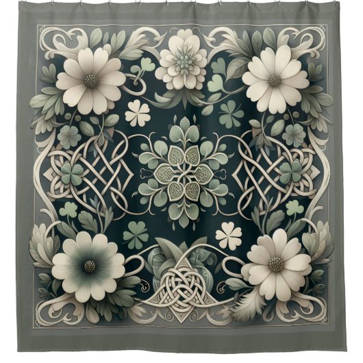 Celtic Clover Floral Charm Duschvorhang (Vorderseite)