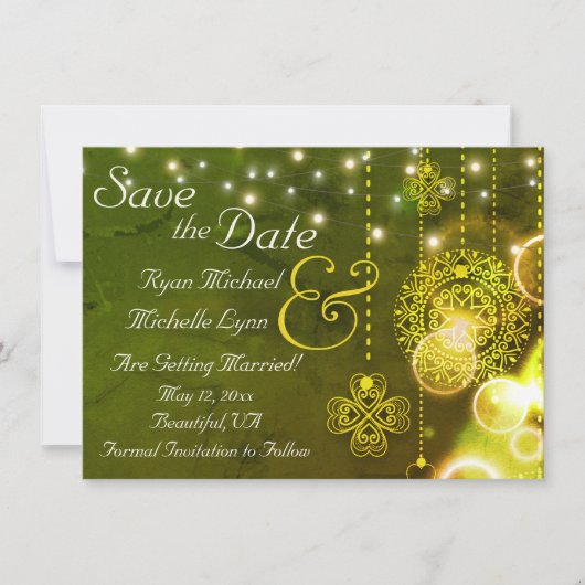 Celtic Clovers and String Lights Irish Wedding Save The Date (Vorderseite)