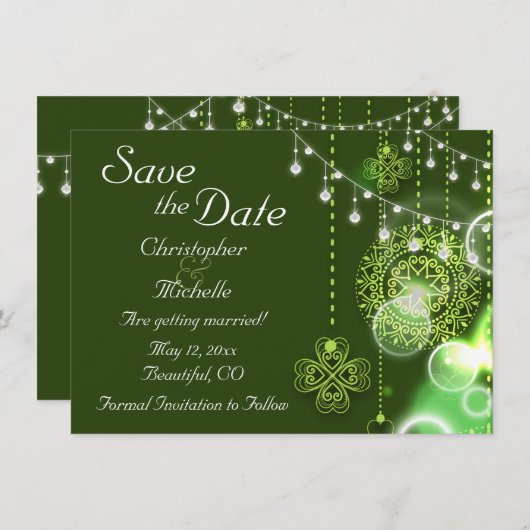 Celtic Clovers Irish Save the Date Wedding Einladung (Vorne/Hinten)