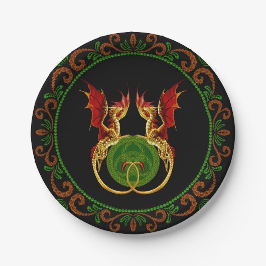 Celtic Crescent Moon and Dragons Pappteller (Vorderseite)