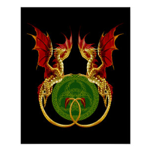 Celtic Crescent Moon and Dragons Poster